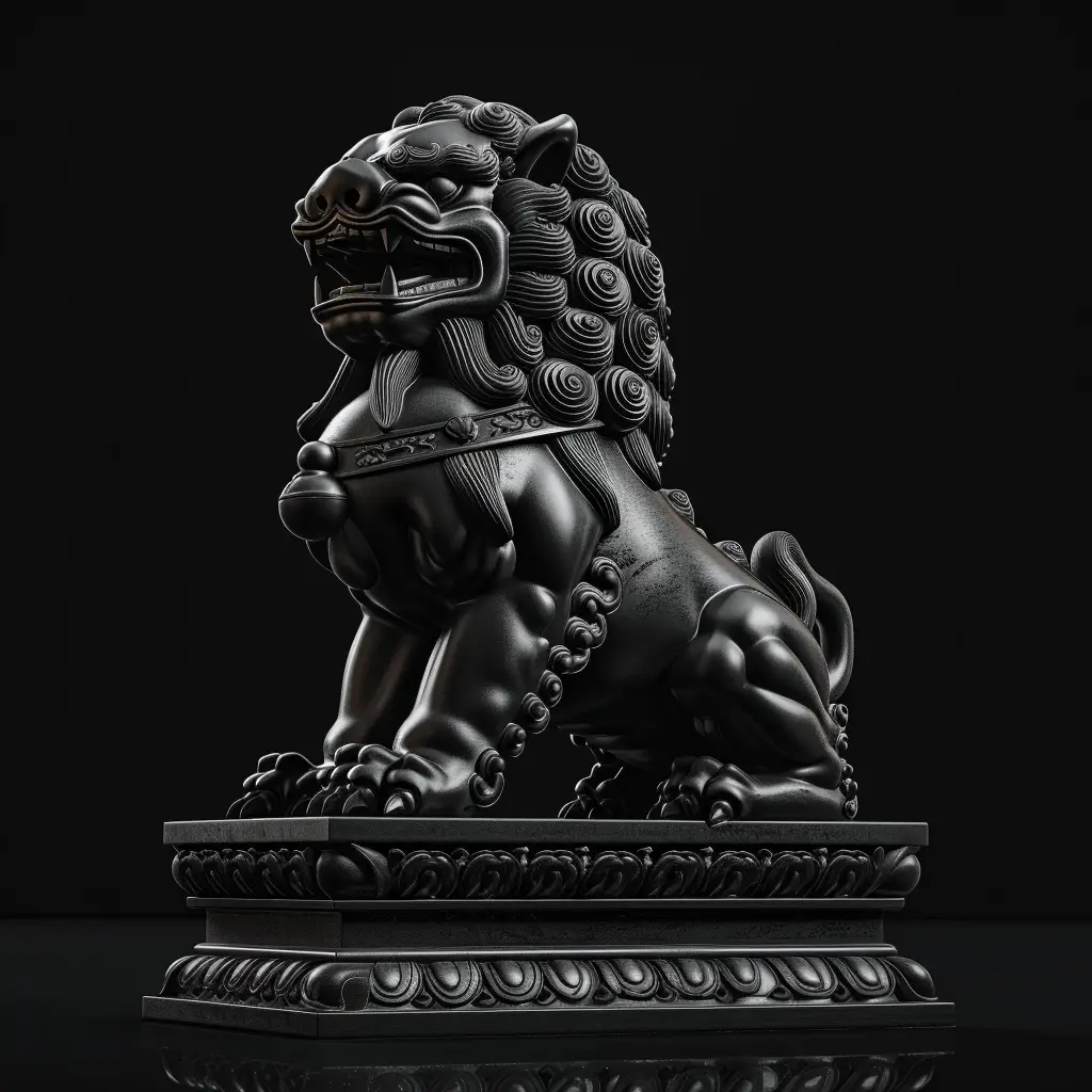 Chinese lion sculpture statue stance 3D art