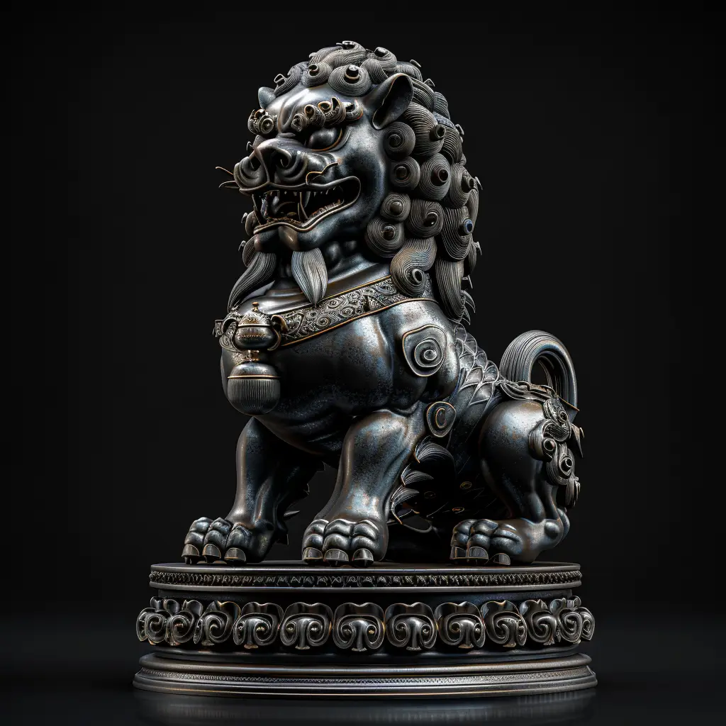 Chinese lion sculpture statue stance art 3D