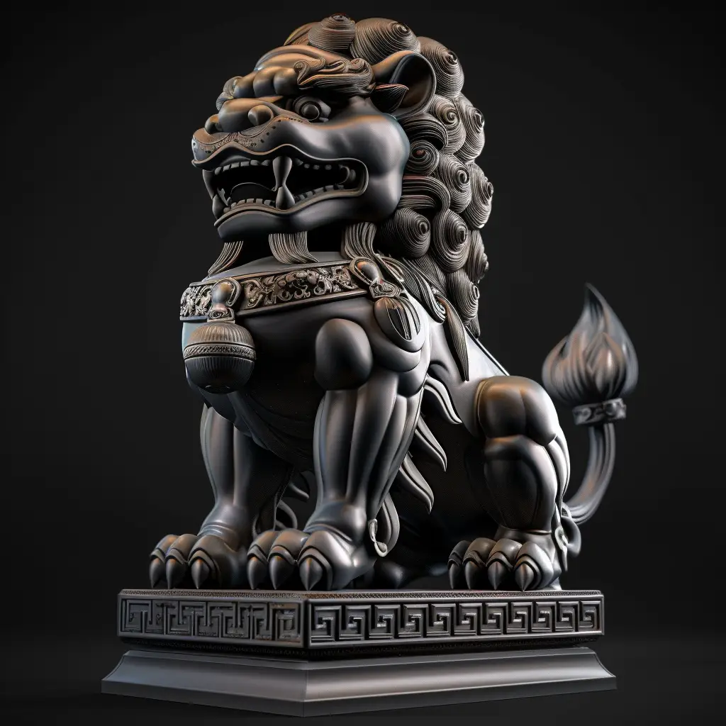 Chinese lion statue sculpture stance 3D art