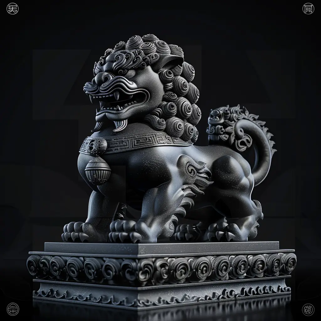 Chinese lion statue sculpture stance art 3D