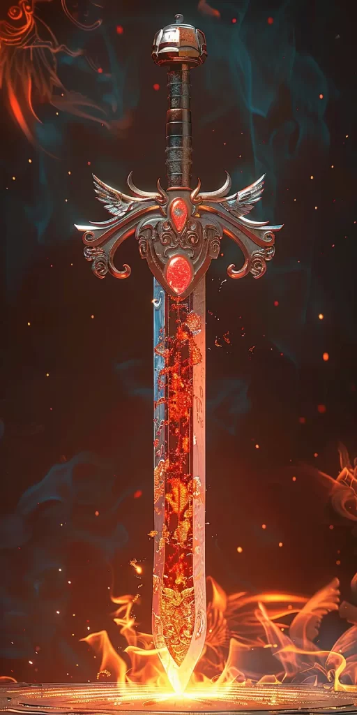 Chinese sword 3D game red flame lighting CG dark