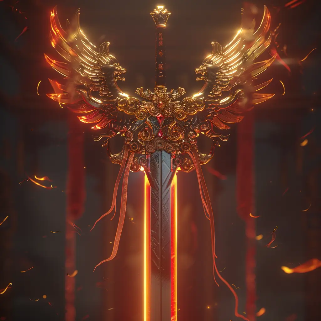 Chinese sword game red flame lighting dark CG 3D