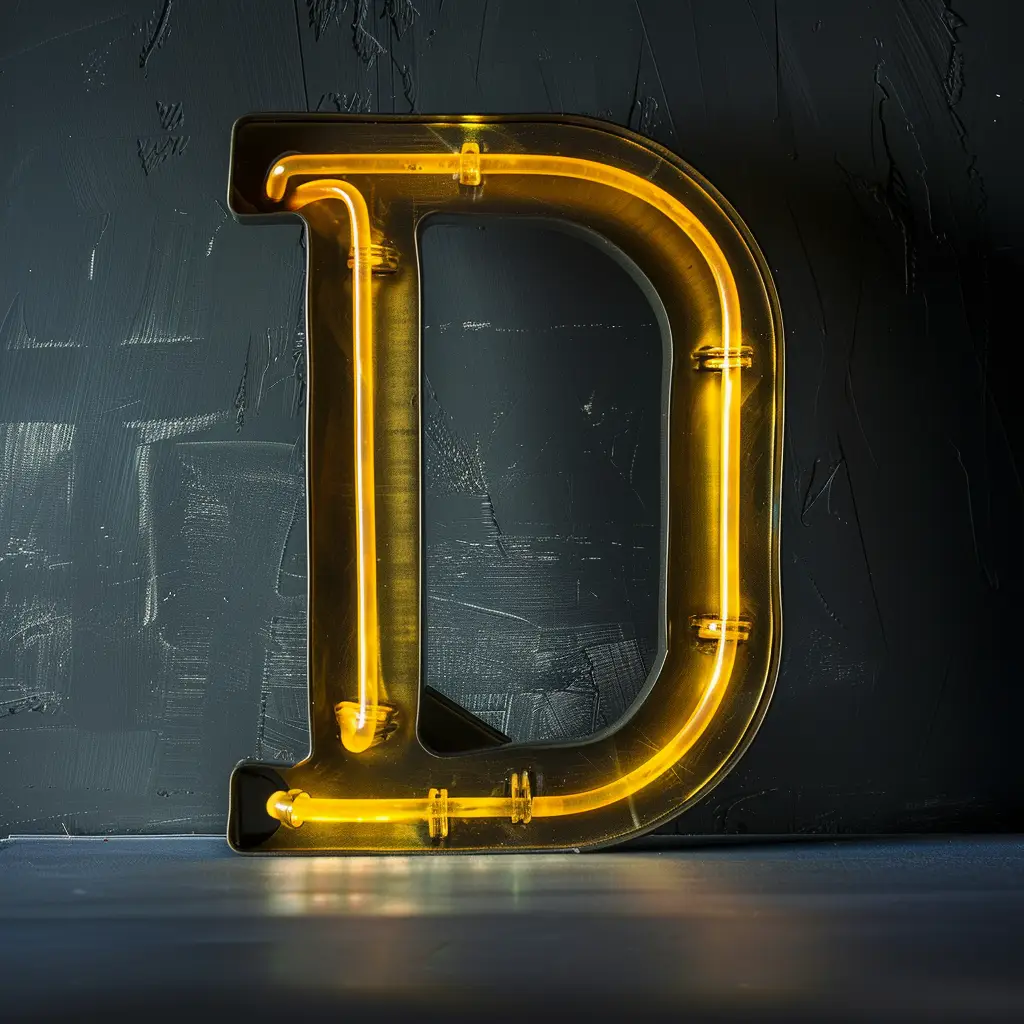 D letter yellow LED light neon word text