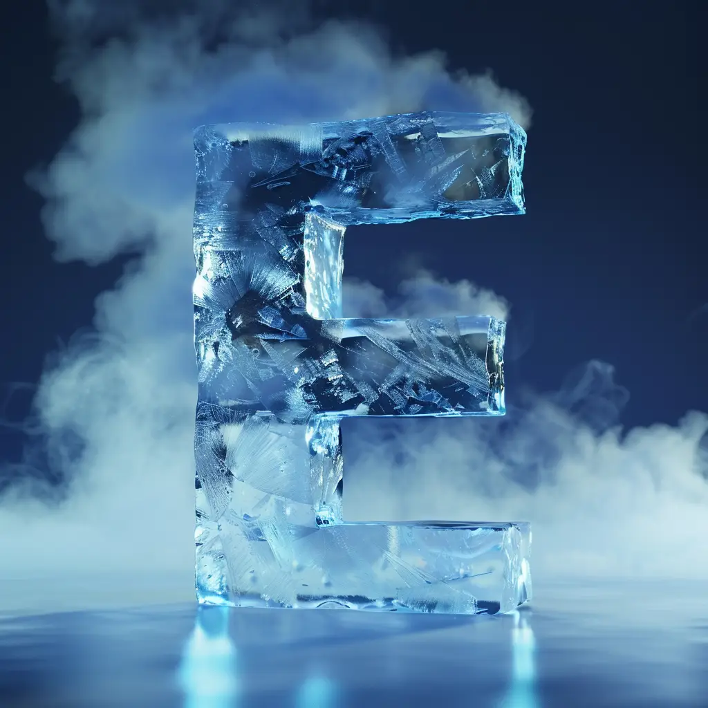 E letter cold ice block word text freeze 3D