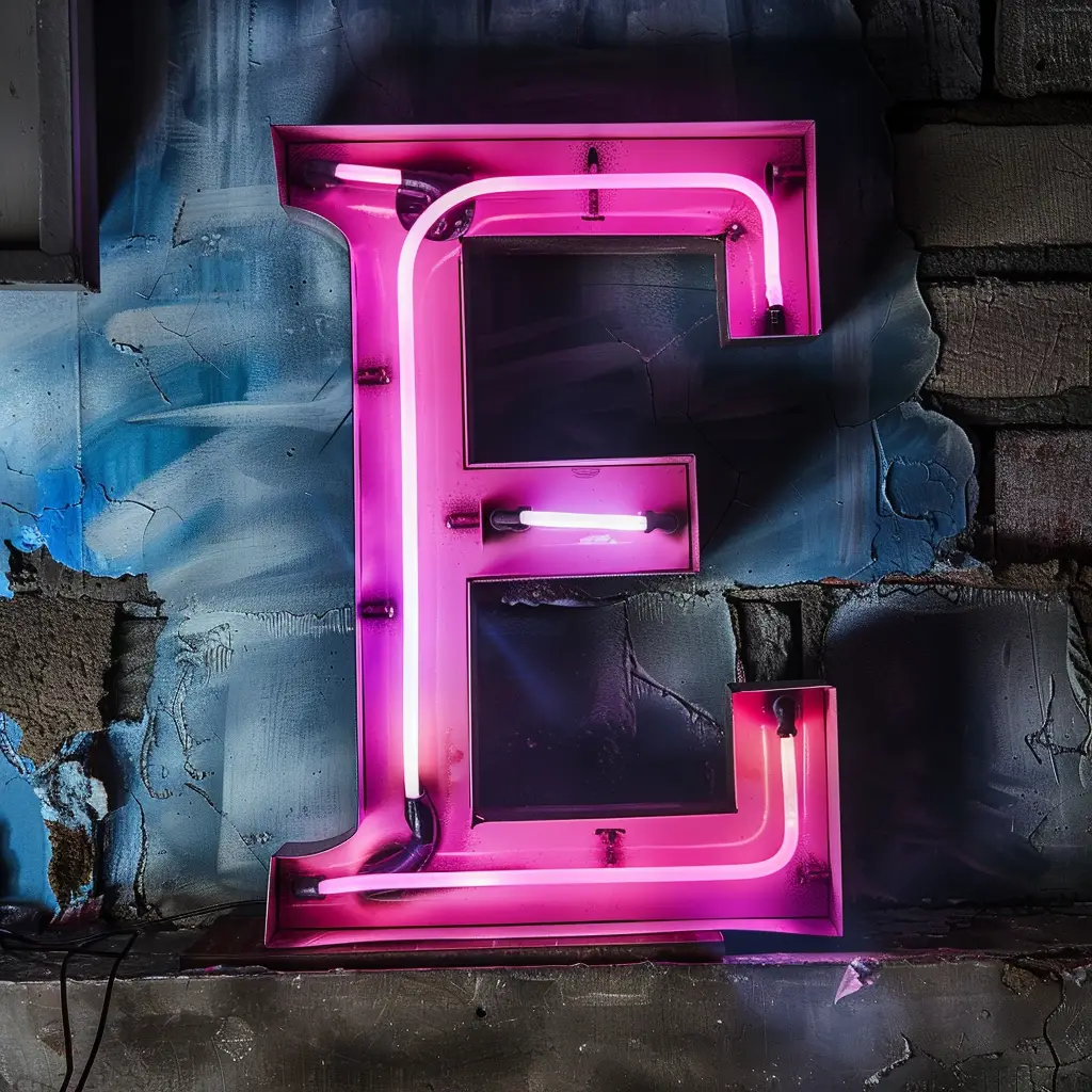 E letter pink LED light neon text word