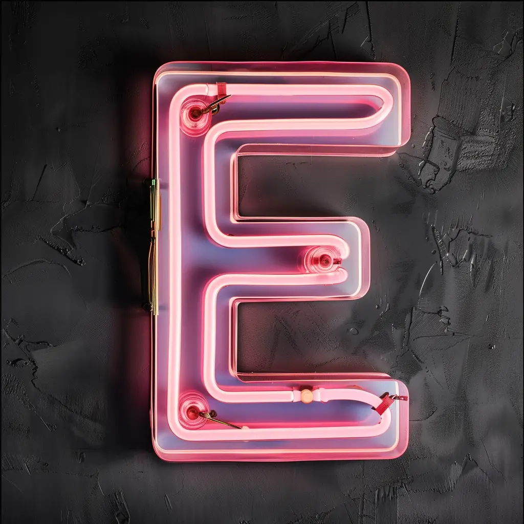 E letter pink LED light neon word text