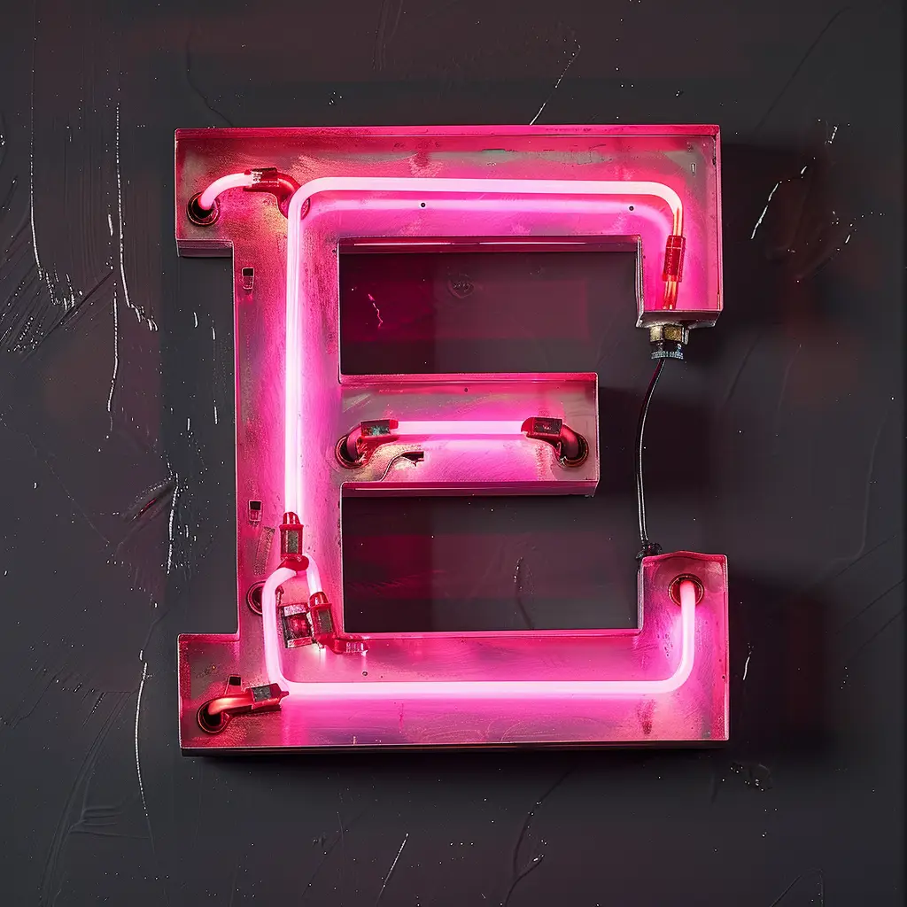 E letter pink LED neon light text word