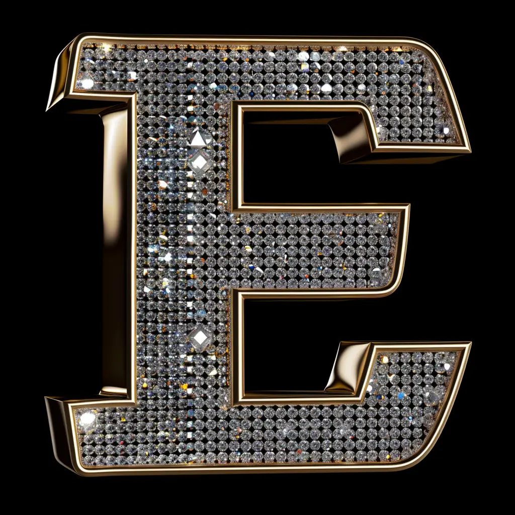 E letter word text type diamond gold 3D