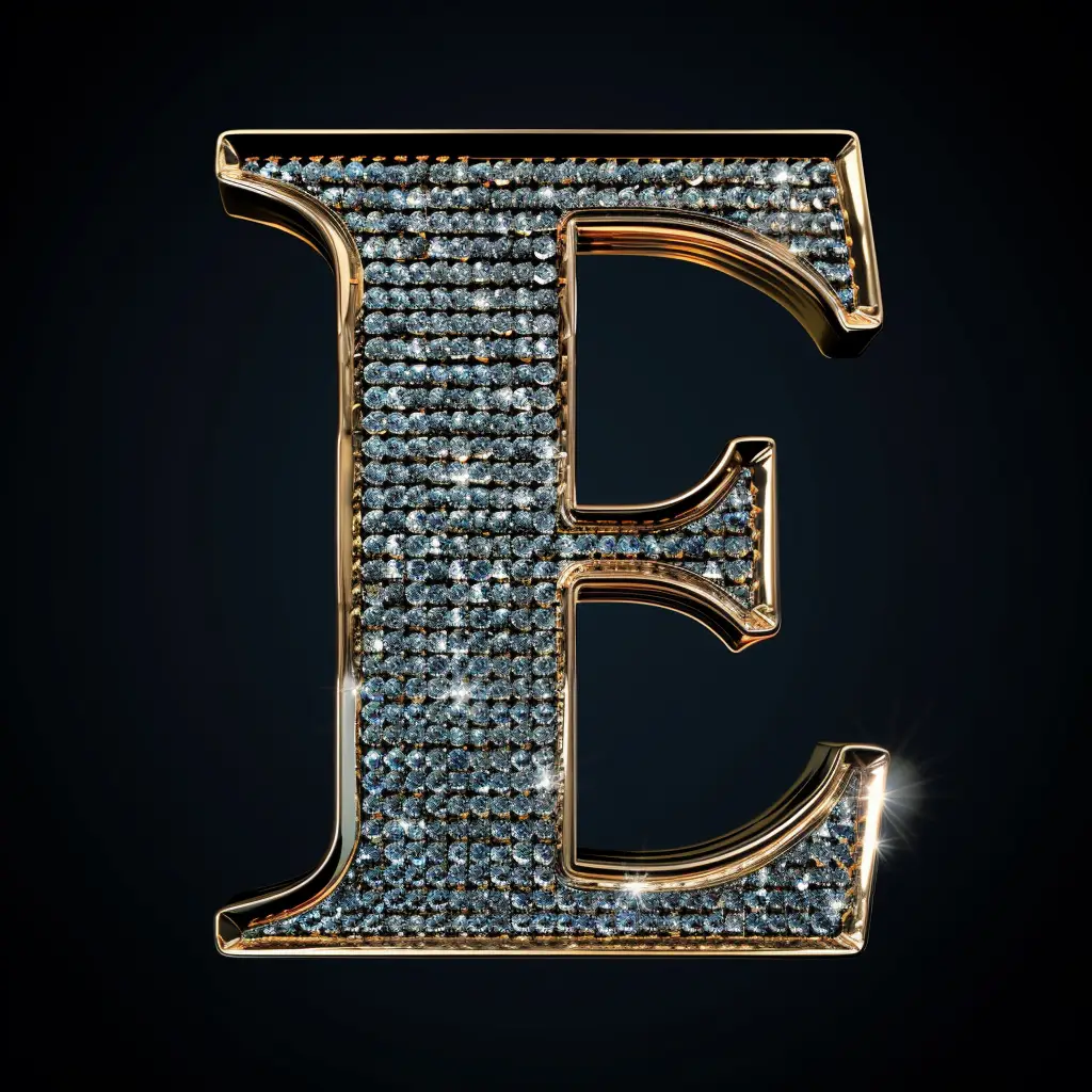 E letter word type text diamond gold 3D
