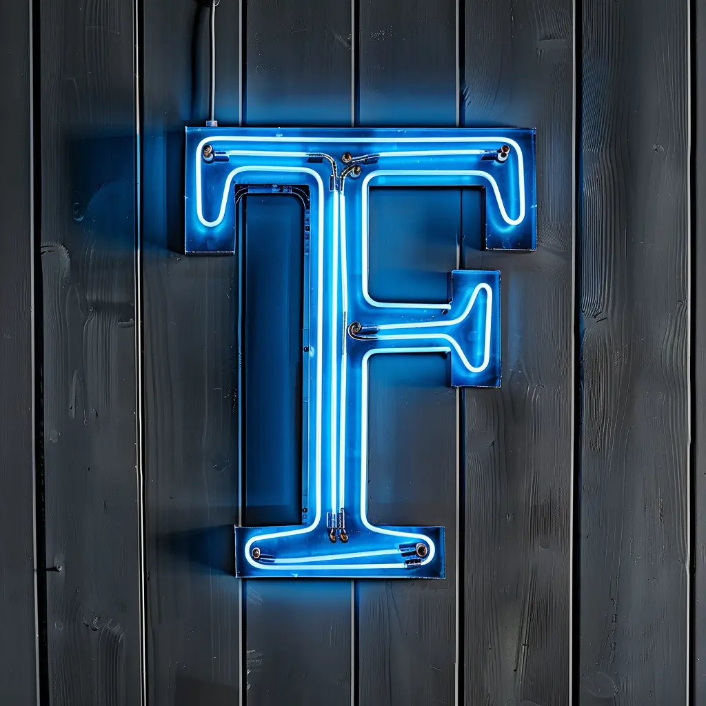F letter blue LED light neon word text