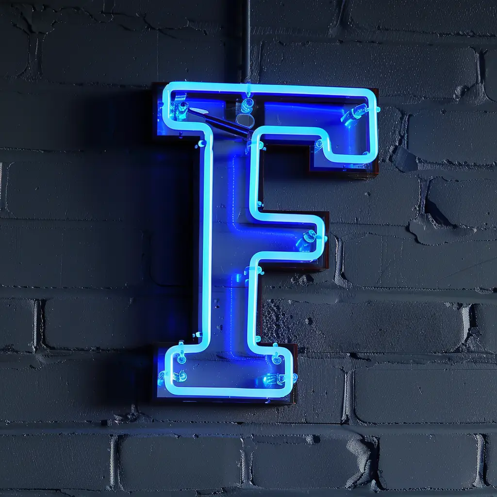 F letter blue LED neon light word text