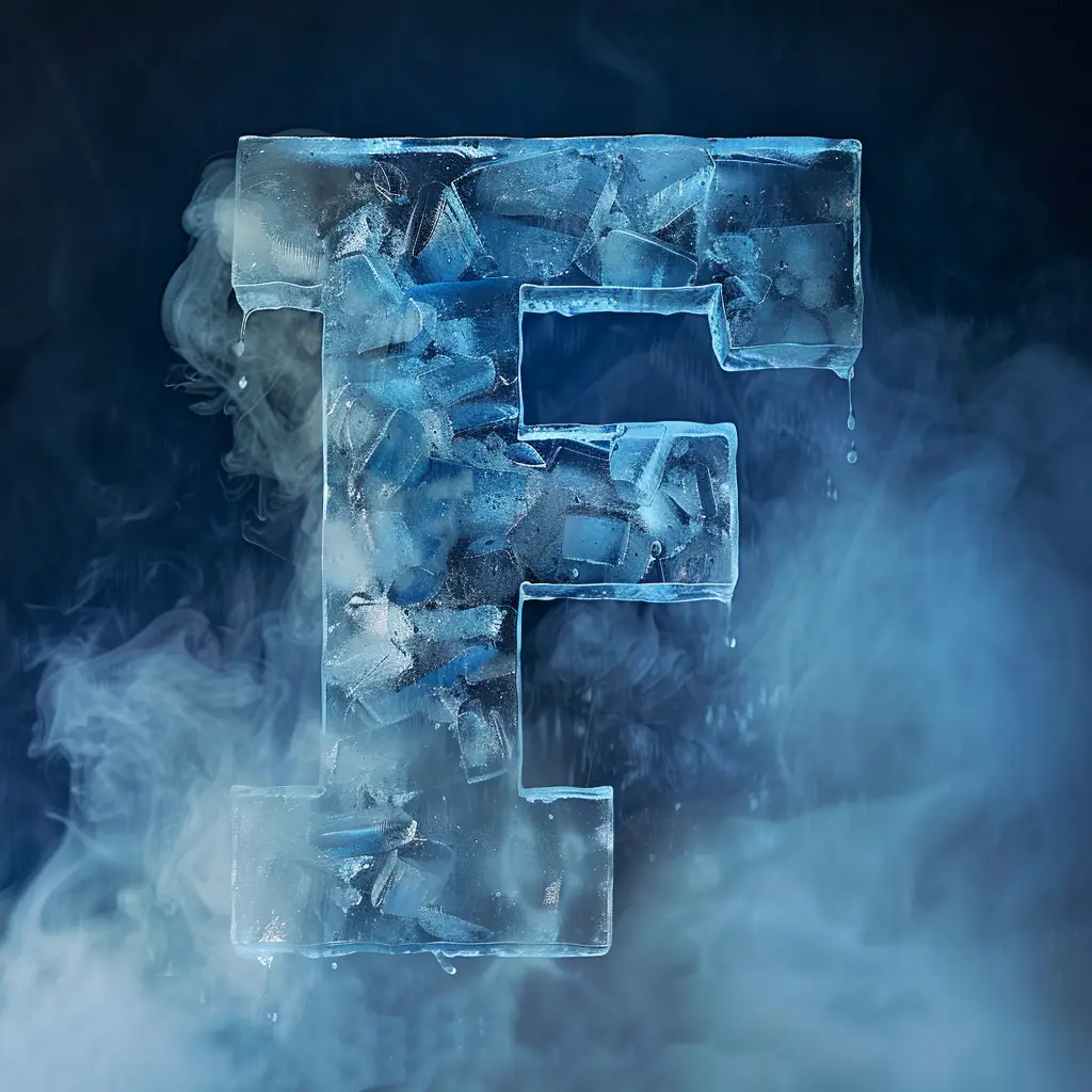 F letter cold ice block 3D text word freeze