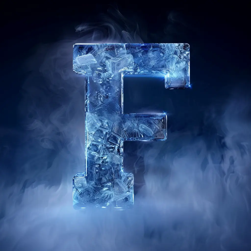 F letter cold ice block text word freeze 3D