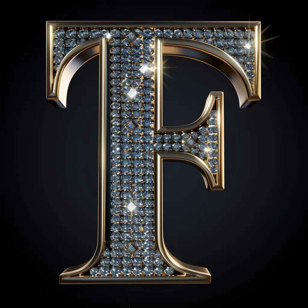 F letter word text type 3D diamond gold