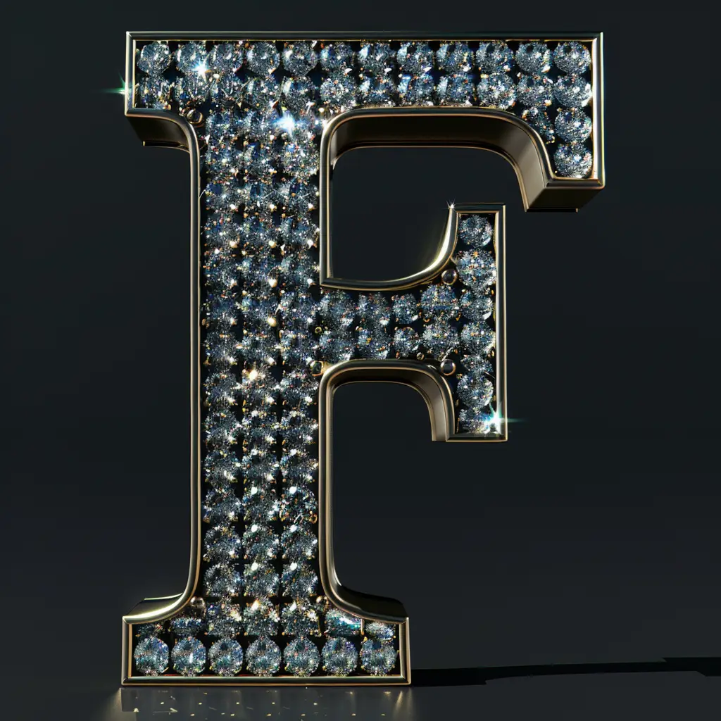 F letter word text type diamond gold 3D