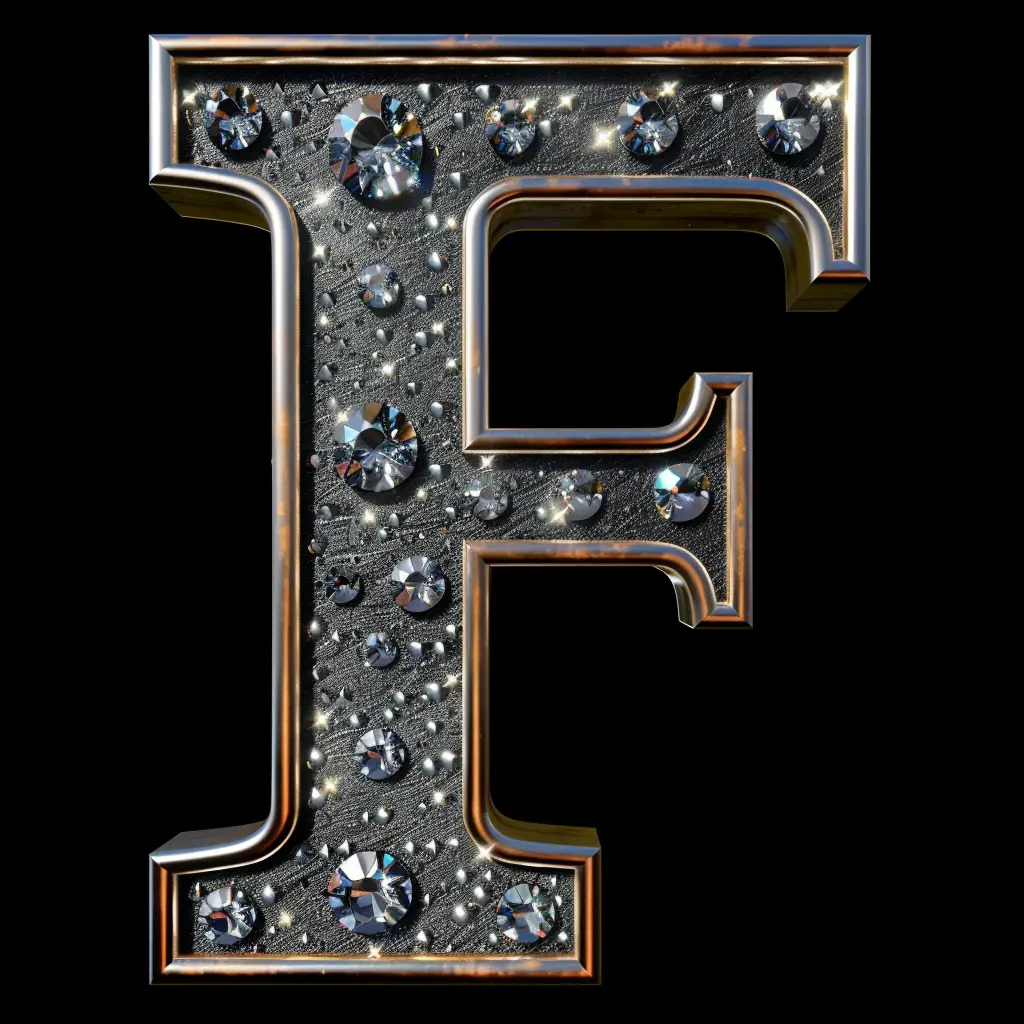 F letter word type text 3D diamond gold