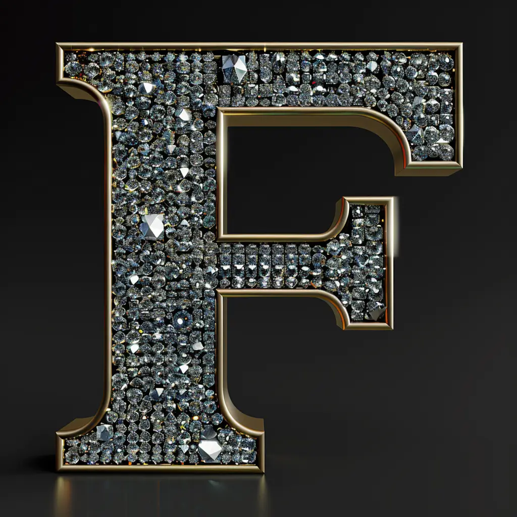 F letter word type text diamond gold 3D