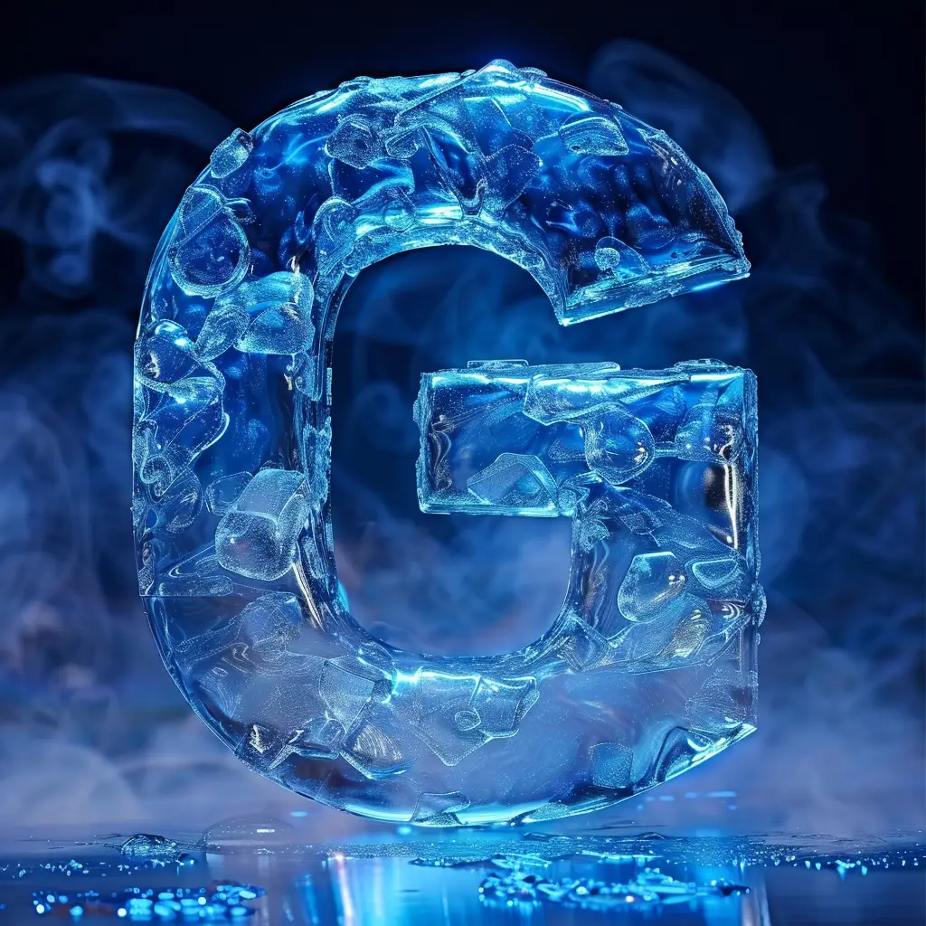 G letter cold ice block text word 3D freeze