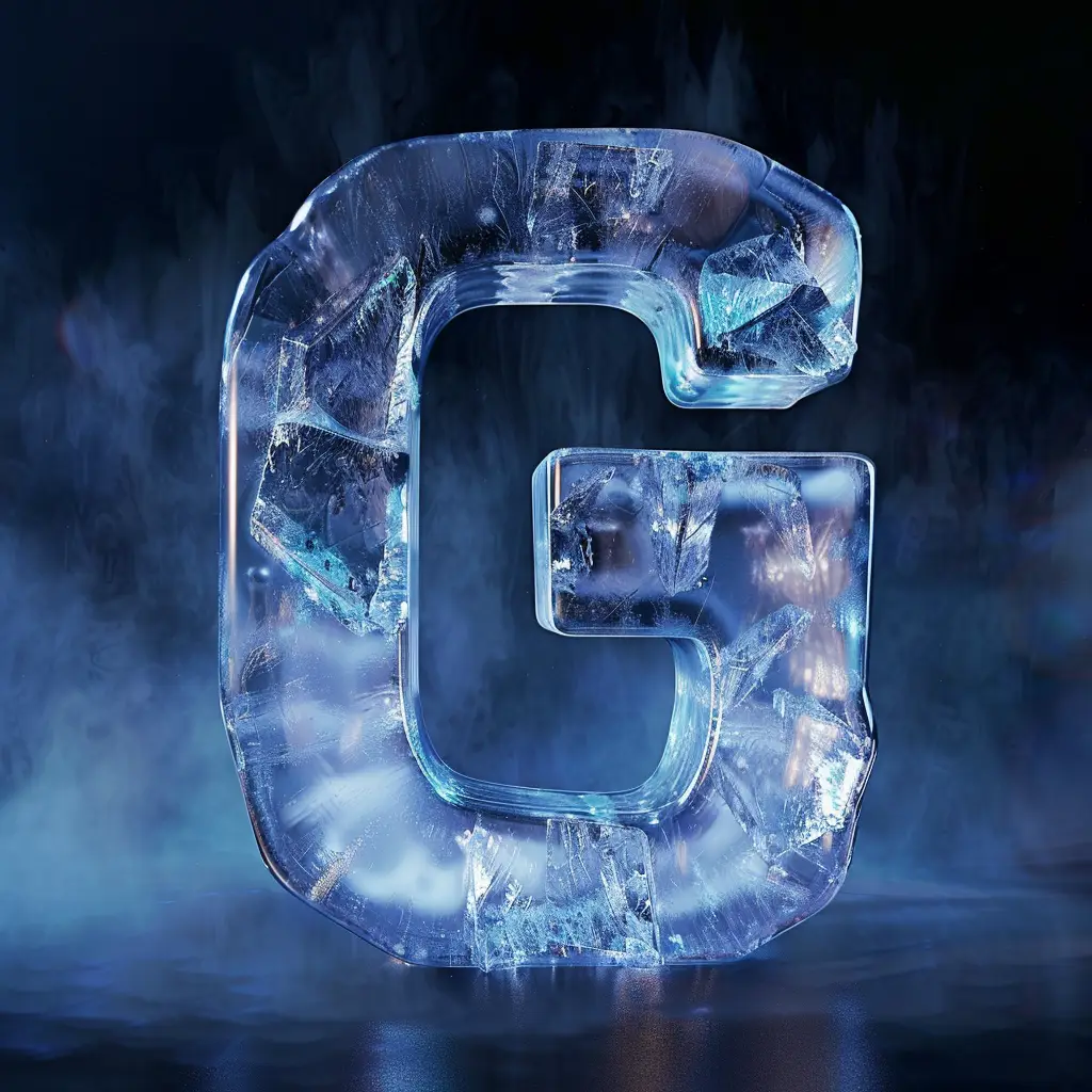 G letter cold ice block word text freeze 3D