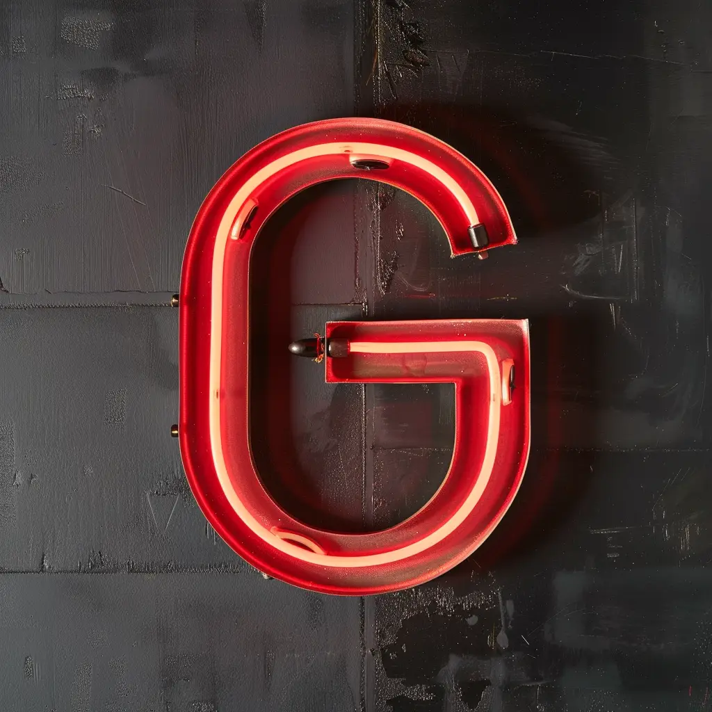 G letter red LED light neon word text