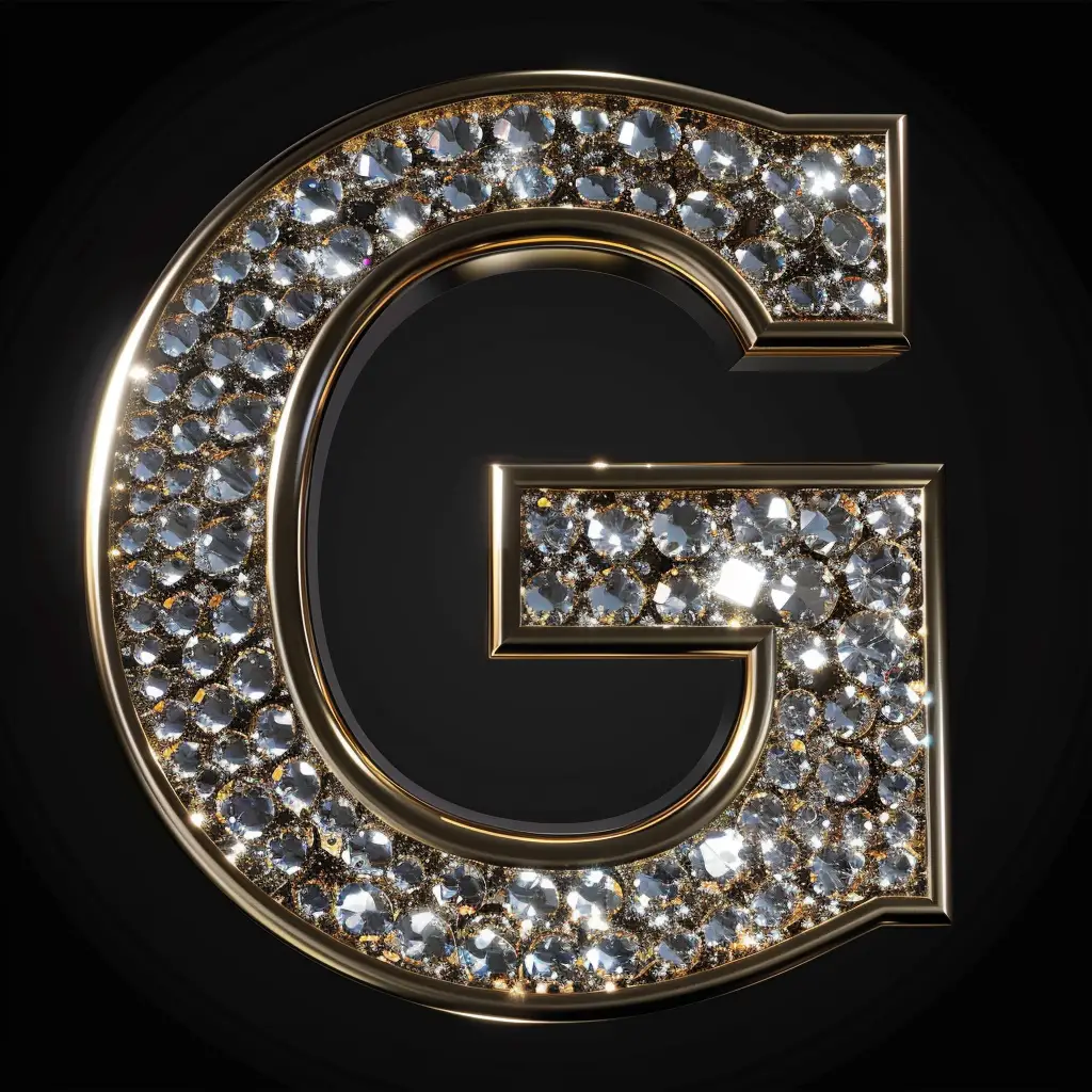 G letter word text type diamond gold 3D