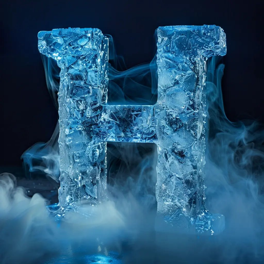 H letter cold ice block 3D text word freeze