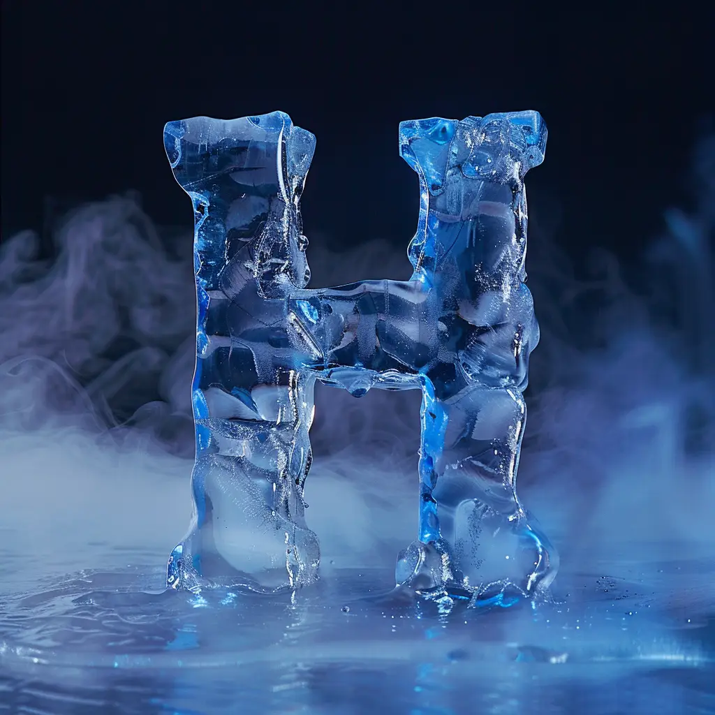 H letter cold ice block text word 3D freeze