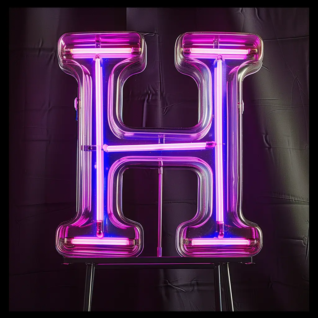 H letter purple LED neon light text word