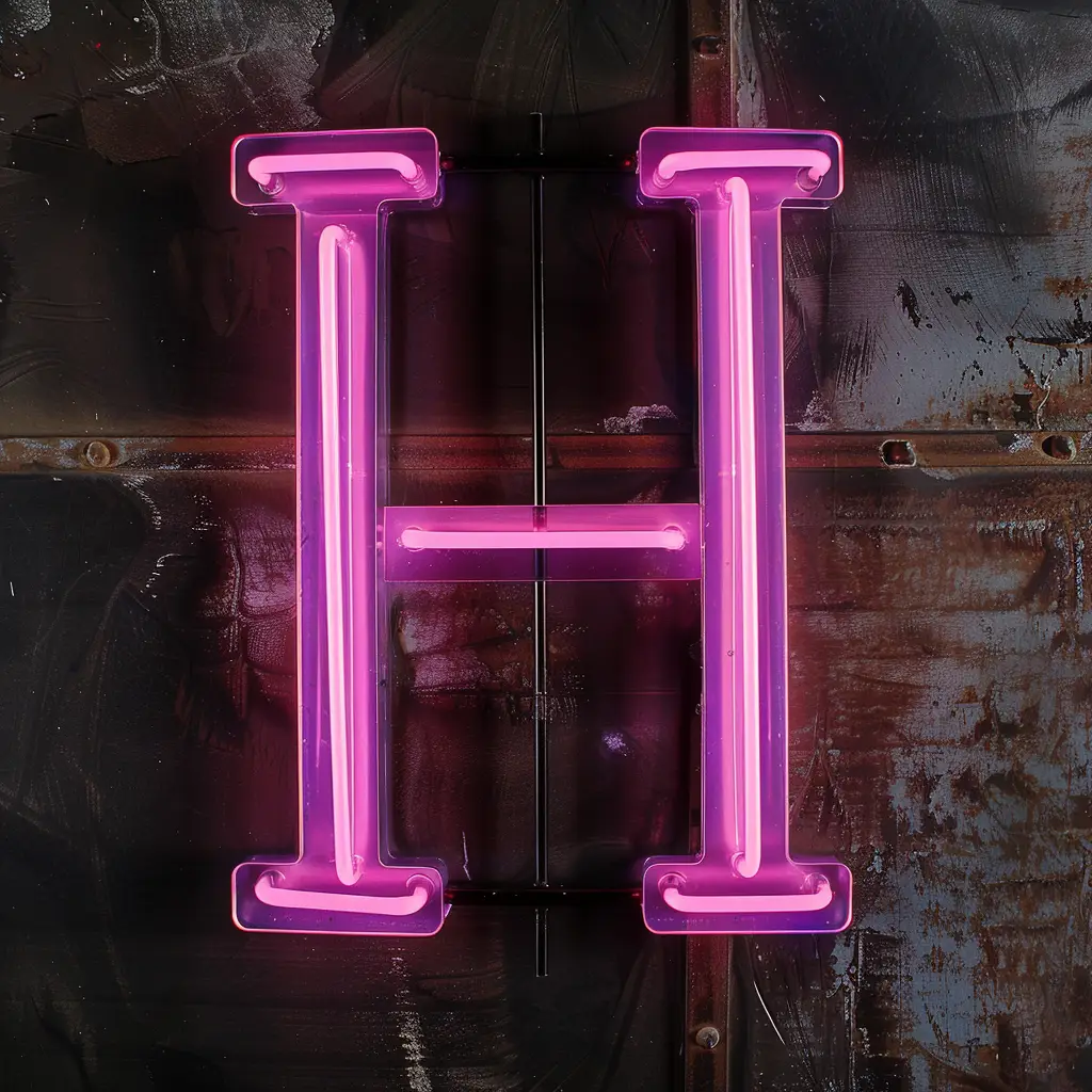 H letter purple LED neon light word text