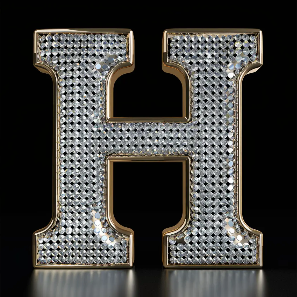H letter word text type diamond gold 3D