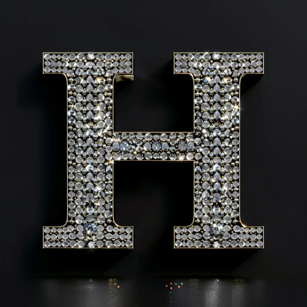H letter word type text 3D diamond gold
