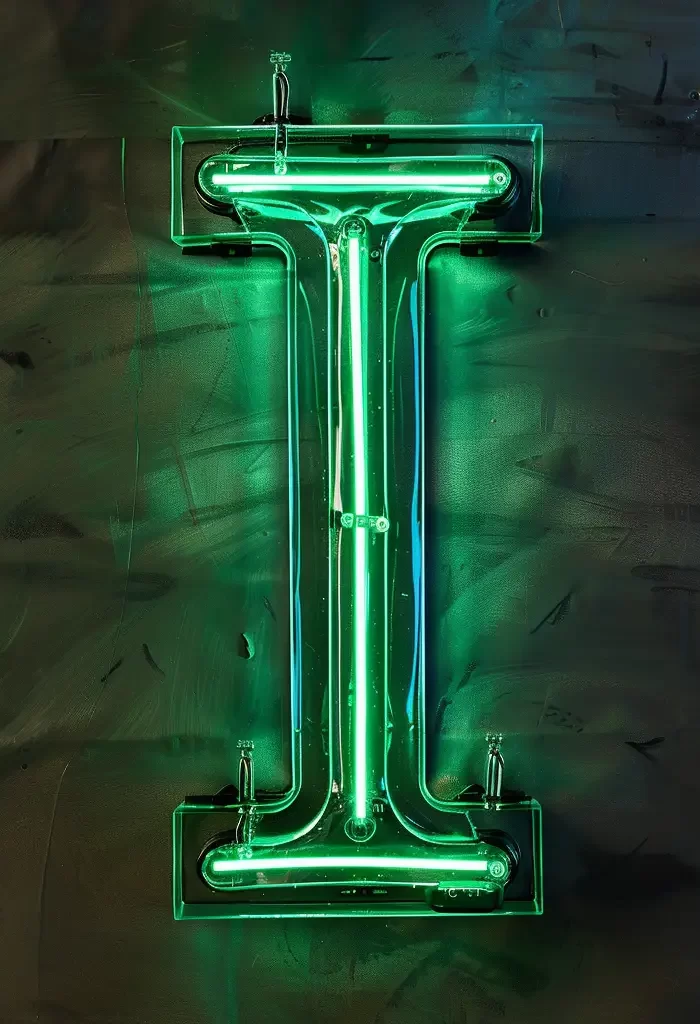 I letter green LED light neon word text