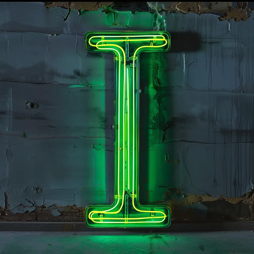 I letter green LED neon light text word
