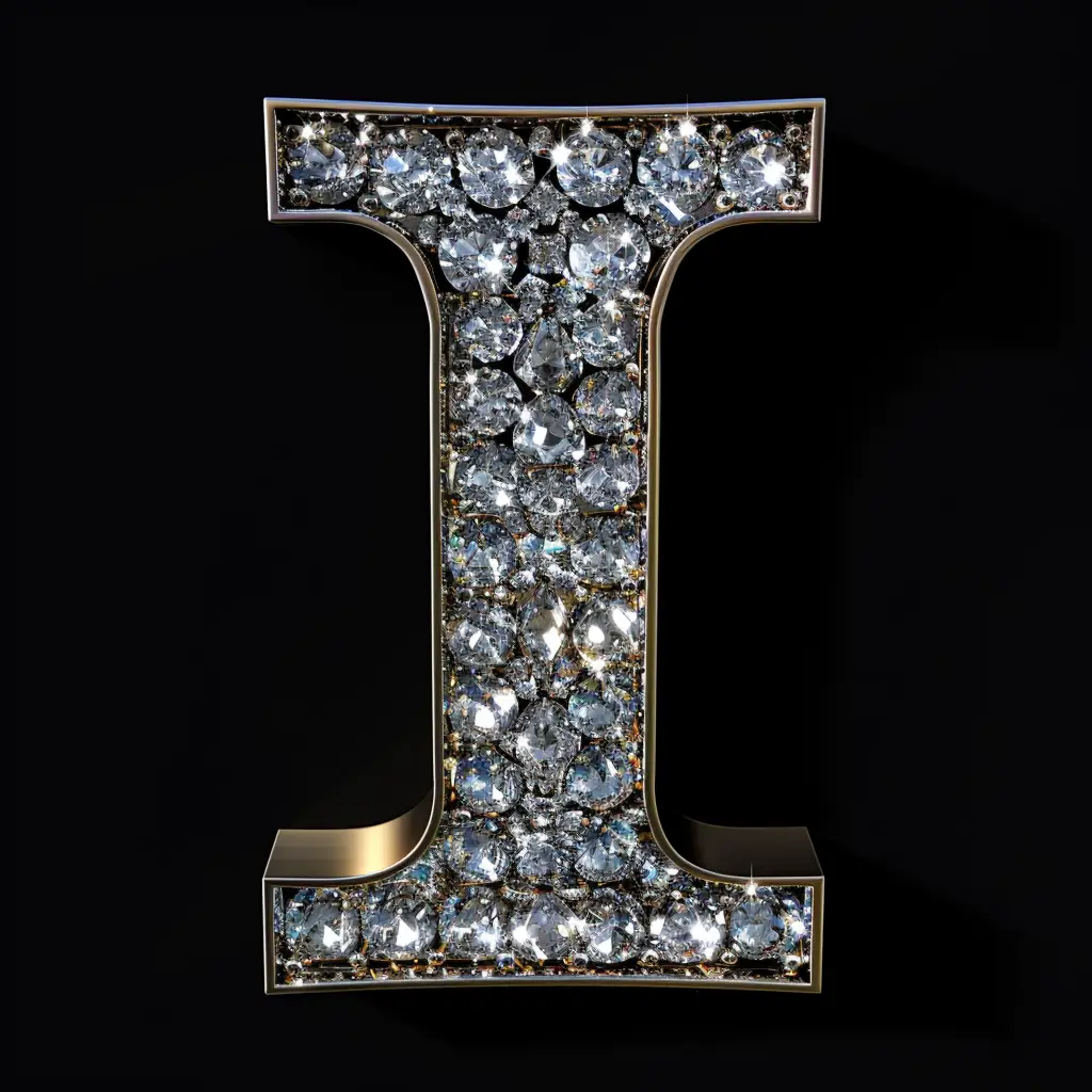 I letter word text type diamond gold 3D