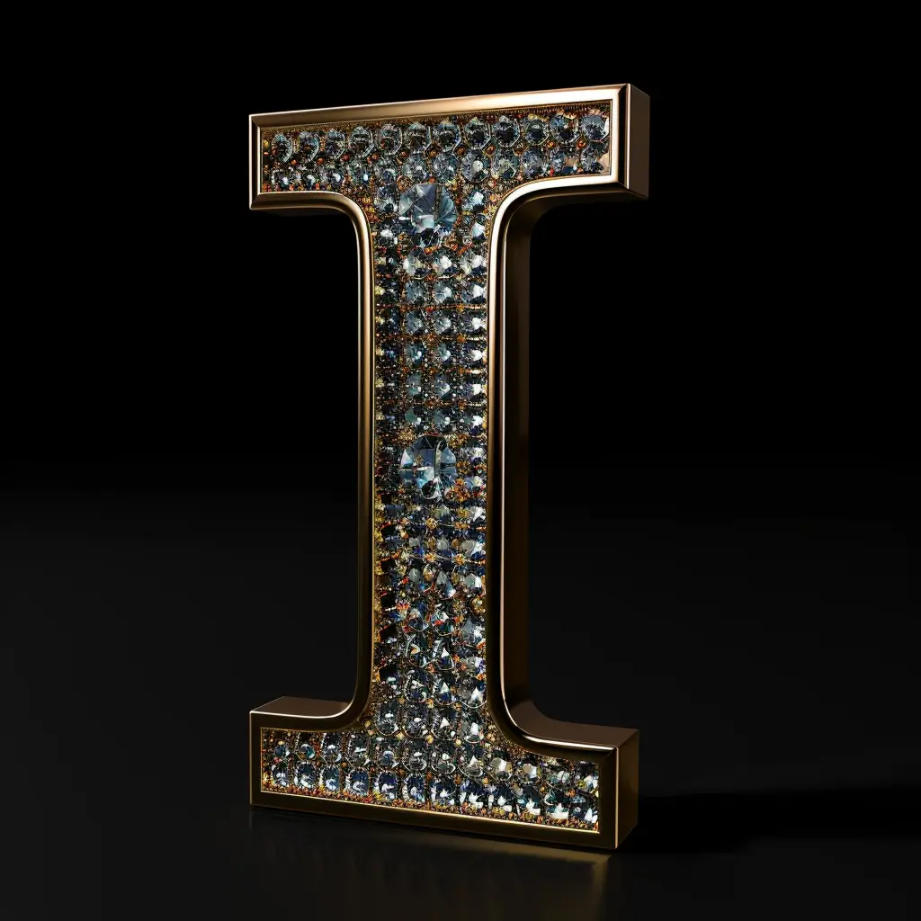 I letter word type text 3D diamond gold