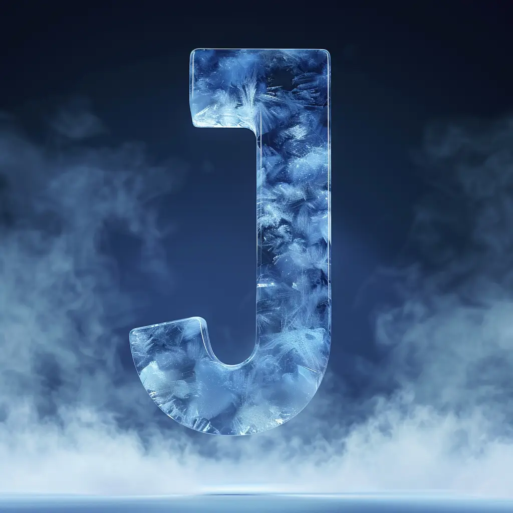 J letter cold ice block text word 3D freeze