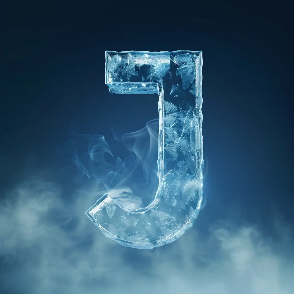 J letter cold ice block text word freeze 3D