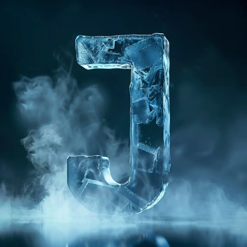 J letter cold ice block word text freeze 3D