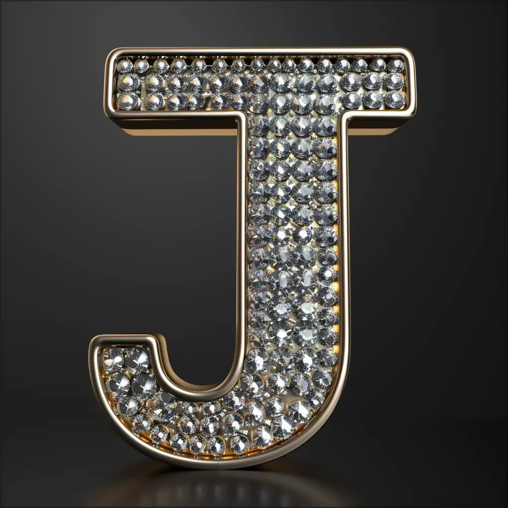 J letter word text type diamond gold 3D