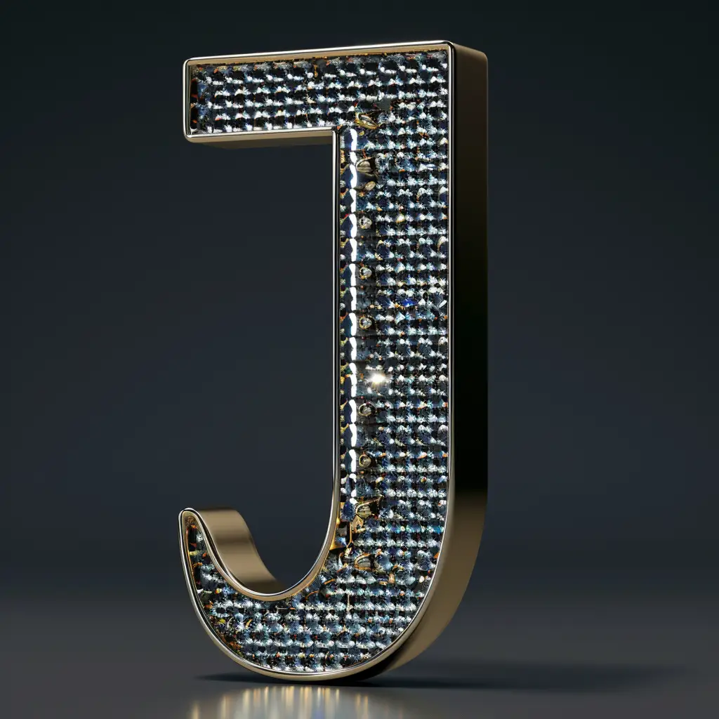 J letter word type text 3D diamond gold