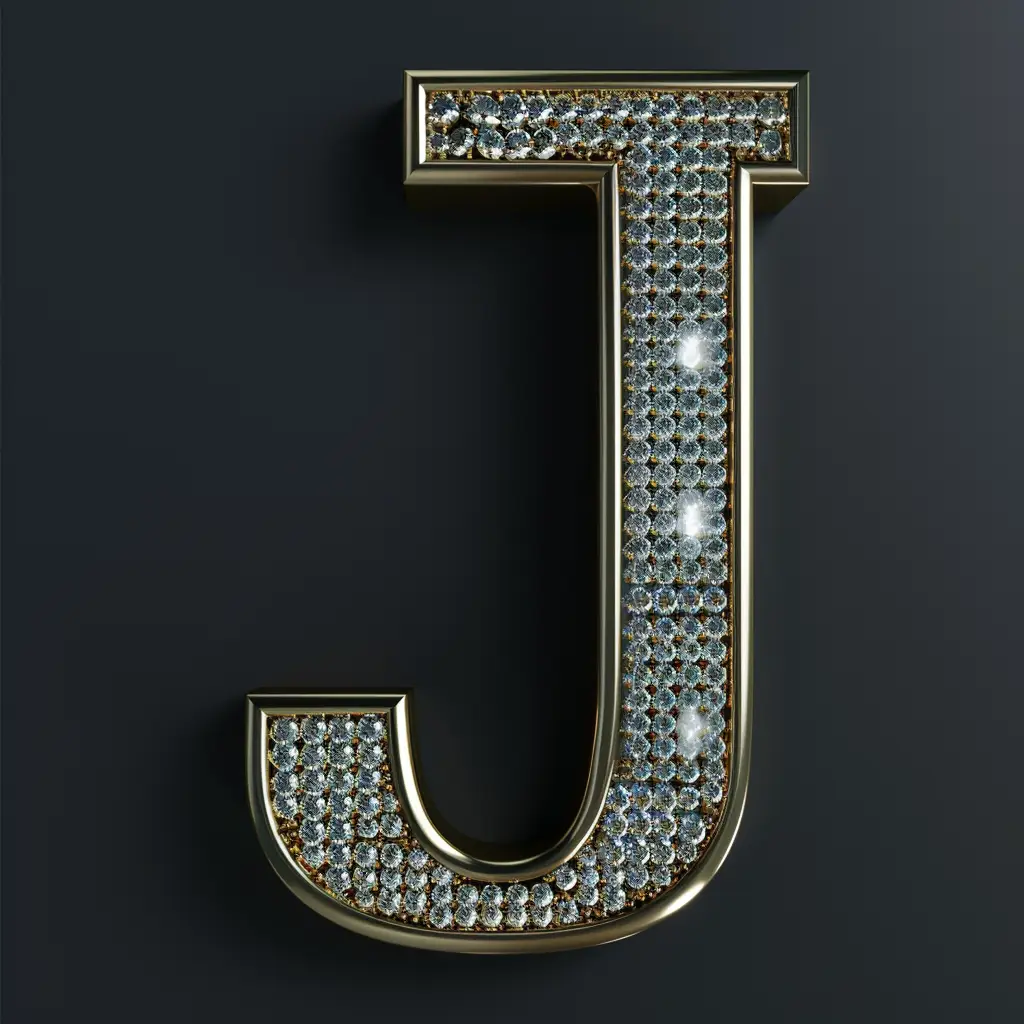 J letter word type text diamond gold 3D