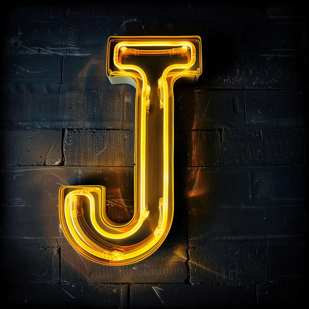 J letter yellow LED light neon text word