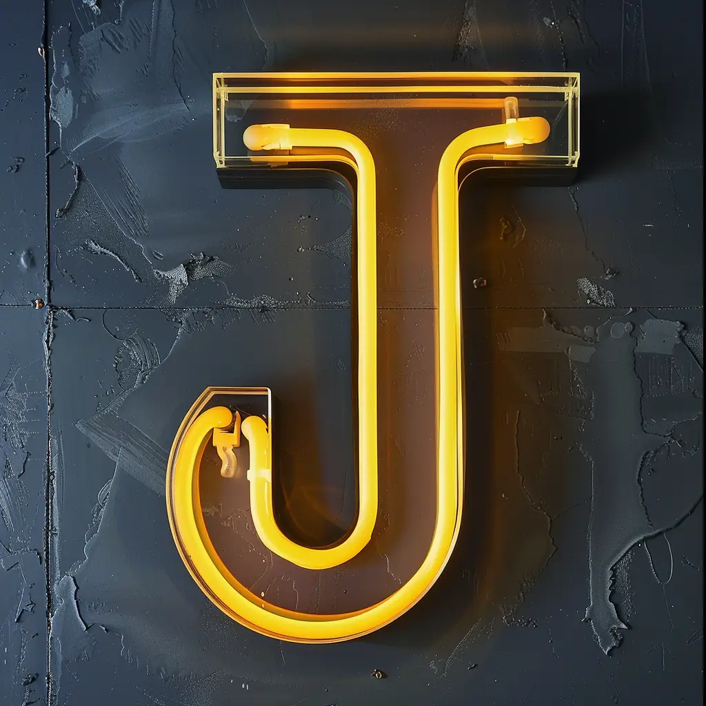 J letter yellow LED light neon word text