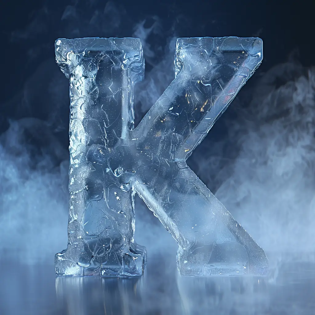 K letter cold ice block 3D text word freeze