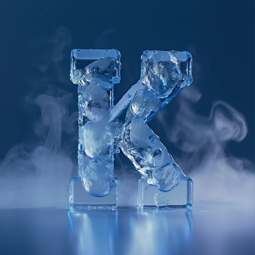 K letter cold ice block word text freeze 3D