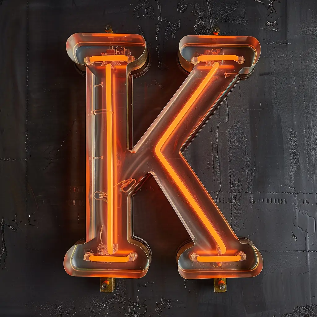K letter orange LED light neon text word