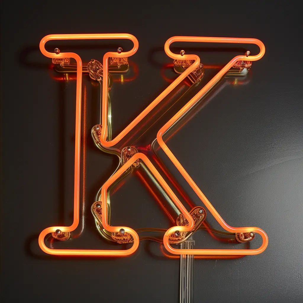 K letter orange LED light neon word text