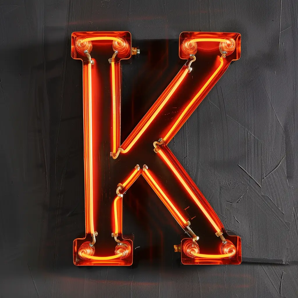 K letter orange LED neon light text word