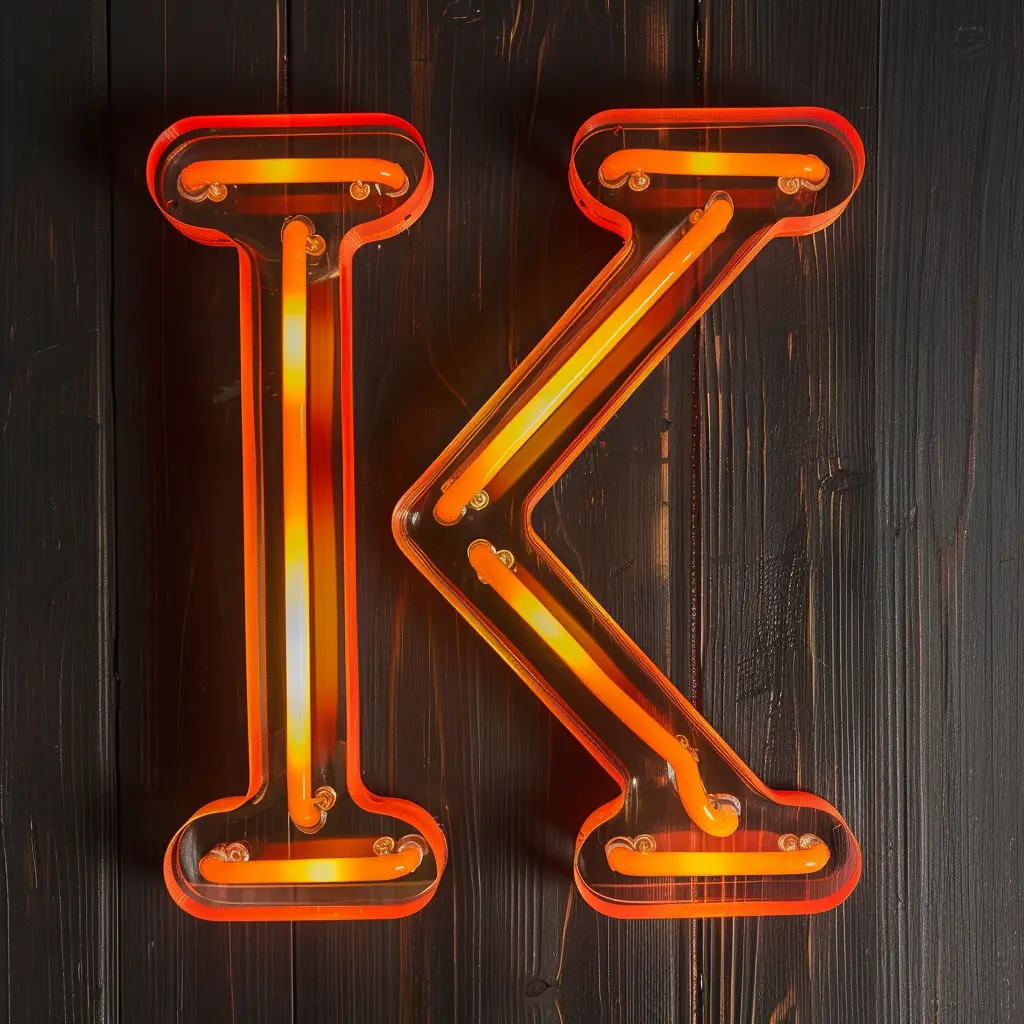 K letter orange LED neon light word text