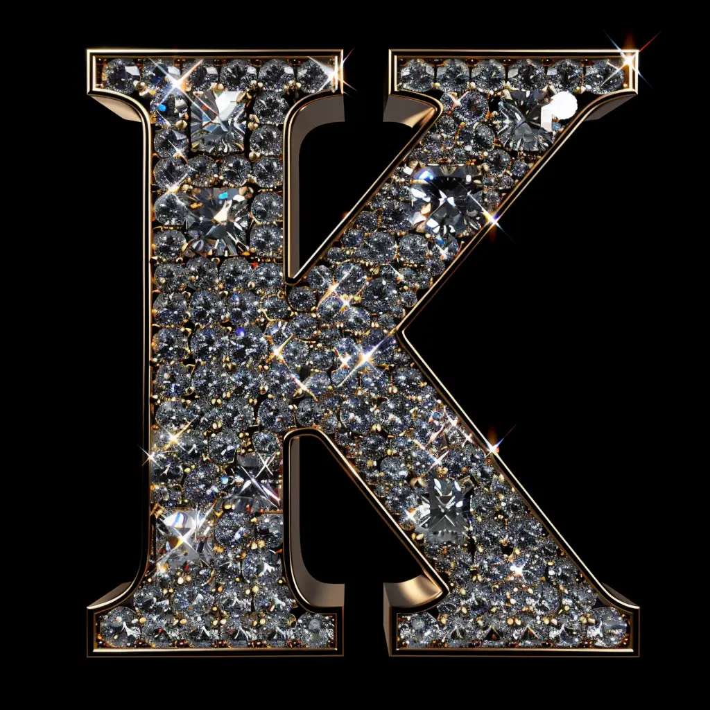 K letter word text type diamond gold 3D